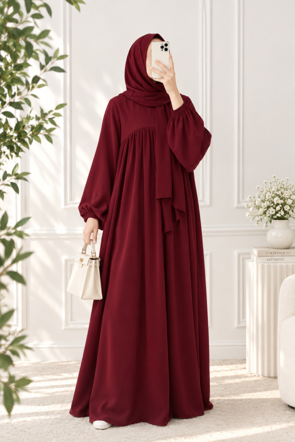 Crimson Grace – Premium Wine Red Korean Nida Abaya with Matching Hijab