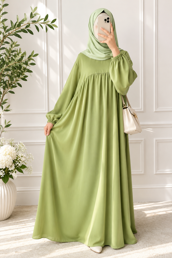 Crimson Grace – Premium Grass Green Korean Nida Abaya with Matching Hijab