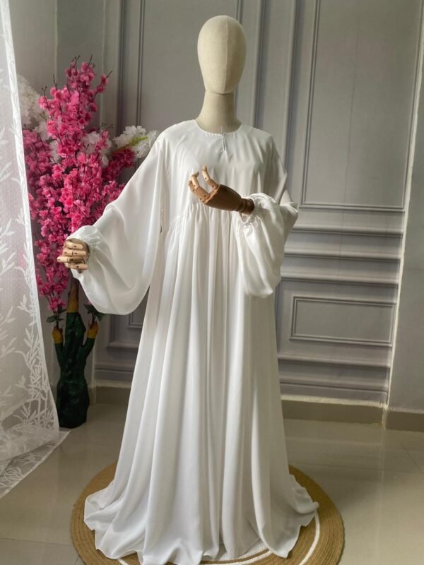Crimson Grace – Premium White Korean Nida Abaya No Hijab
